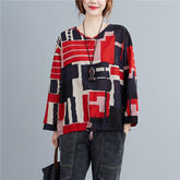 Printed V-Neck Loose Plus Size T-Shirt